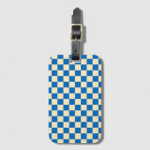 Beige + Blauwe Check Checkerboard Patroon Bagagelabel (Voorkant (verticaal))