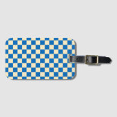 Beige + Blauwe Check Checkerboard Patroon Bagagelabel (Voorkant (horizontaal))