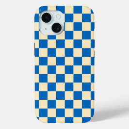 Beige + Blauwe Check Checkerboard Patroon iPhone 15 Case