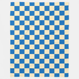 Beige + Blauwe Check Checkerboard Patroon Fleece Deken
