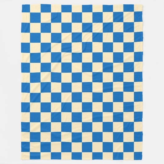 Beige + Blauwe Check Checkerboard Patroon Fleece Deken (Voorkant)