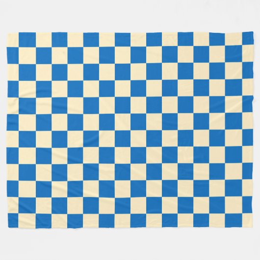 Beige + Blauwe Check Checkerboard Patroon Fleece Deken (Voorkant (Horizontaal))