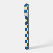 Beige + Blauwe Check Checkerboard Patroon iPhone 15 Case (Linkerkant)