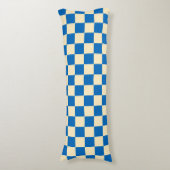 Beige + Blauwe Check Checkerboard Patroon Lichaamskussen (Voorkant Verticaal)