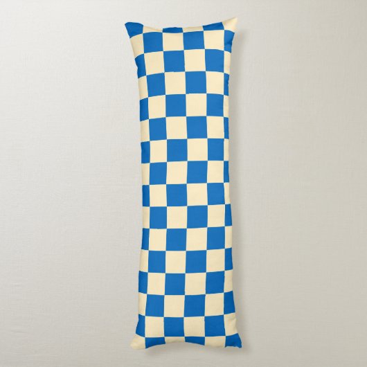 Beige + Blauwe Check Checkerboard Patroon Lichaamskussen (Achterkant (Verticaal))