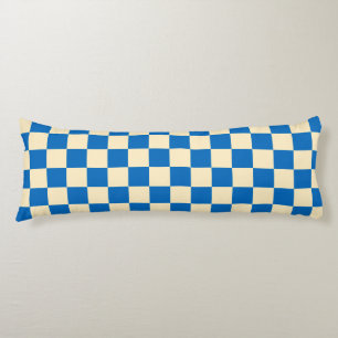 Beige + Blauwe Check Checkerboard Patroon Lichaamskussen