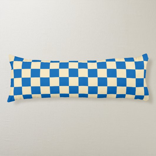 Beige + Blauwe Check Checkerboard Patroon Lichaamskussen (Voorkant)