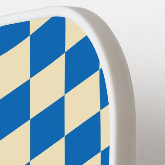 Beige + Blauwe Check Checkerboard Patroon Pickleball Paddle (Links Detail)