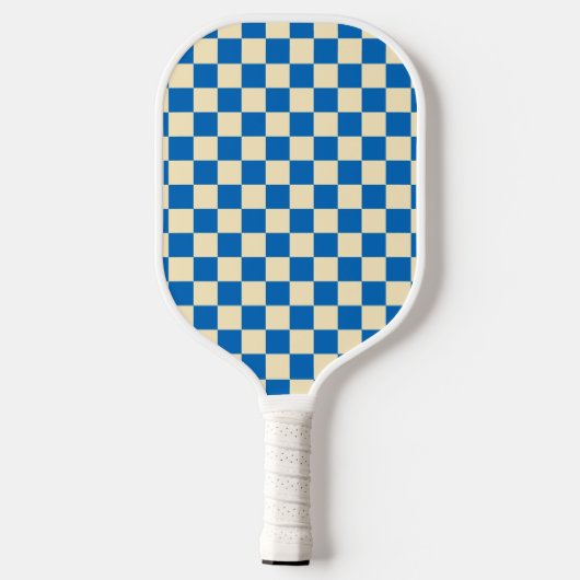 Beige + Blauwe Check Checkerboard Patroon Pickleball Paddle (Achterkant)