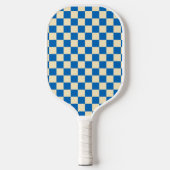 Beige + Blauwe Check Checkerboard Patroon Pickleball Paddle (Voorkant)