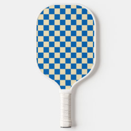 Beige + Blauwe Check Checkerboard Patroon Pickleball Paddle