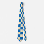 Beige + Blauwe Check Checkerboard Patroon Stropdas (Voorkant)