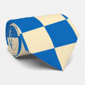 Beige + Blauwe Check Checkerboard Patroon Stropdas (Opgerold)