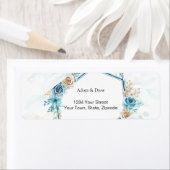 Beige blauwe Elegante Bloemen Bruiloft Etiket (Insitu)
