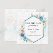 Beige blauwe Elegante Bloemige Bruiloft Save The Date (Voorkant / Achterkant)