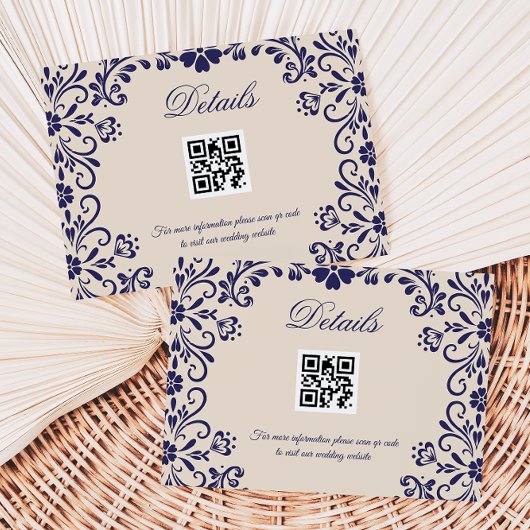 Beige Blauwe Trouw QR-code Details Informatiekaartje