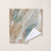 Beige & Blauwe Waterverf Abstract Marmer Bad Handdoek (Wasdoekje)