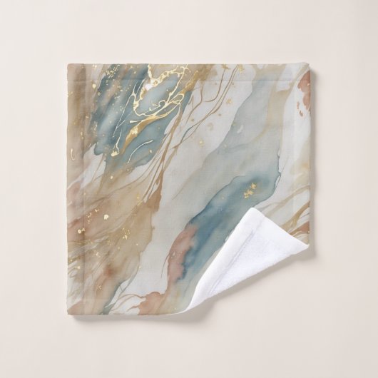 Beige & Blauwe Waterverf Abstract Marmer Bad Handdoek (Wasdoekje)