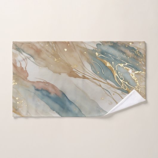 Beige & Blauwe Waterverf Abstract Marmer Bad Handdoek (Handdoek)