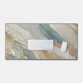 Beige & Blauwe Waterverf Abstract Marmer Bureaumat (Keyboard & Muis)