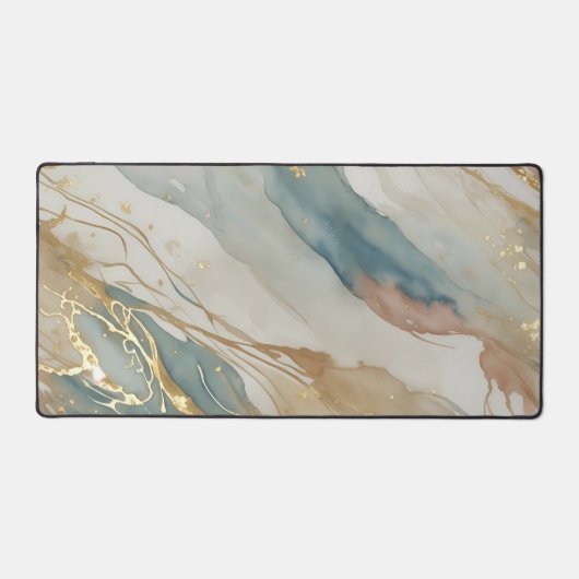 Beige & Blauwe Waterverf Abstract Marmer Bureaumat (Voorkant)