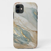 Beige & Blauwe Waterverf Abstract Marmer Case-Mate iPhone Case (Achterkant)