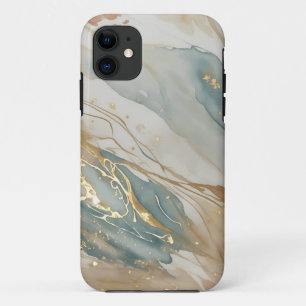 Beige & Blauwe Waterverf Abstract Marmer Case-Mate iPhone Case