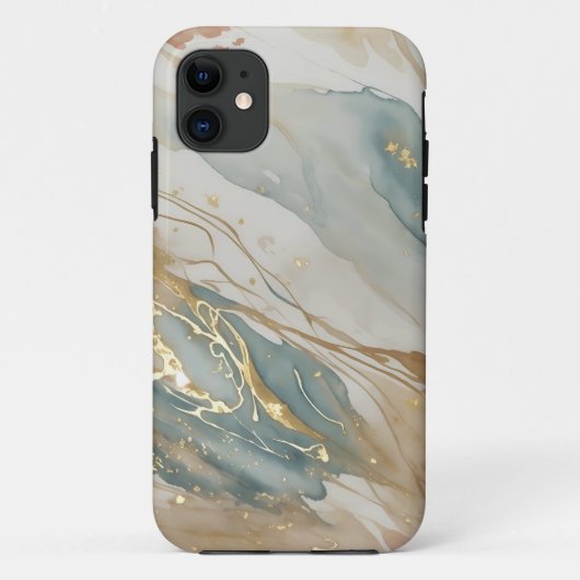 Beige & Blauwe Waterverf Abstract Marmer Case-Mate iPhone Case (Achterkant)