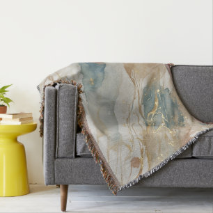 Beige & Blauwe Waterverf Abstract Marmer Deken