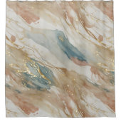Beige & Blauwe Waterverf Abstract Marmer Douchegordijn (Voorkant)