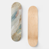Beige & Blauwe Waterverf Abstract Marmer Persoonlijk Skateboard (Voorkant)