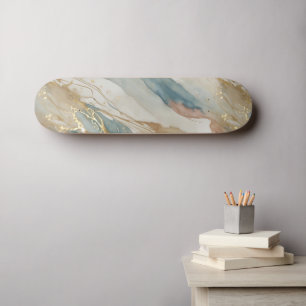 Beige & Blauwe Waterverf Abstract Marmer Persoonlijk Skateboard