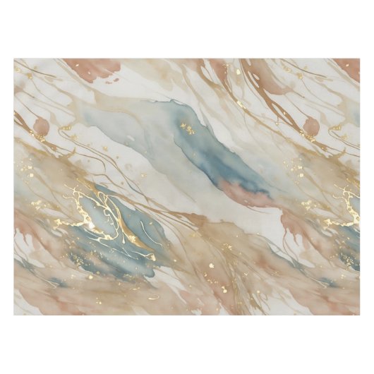 Beige & Blauwe Waterverf Abstract Marmer Tafelkleed (Voorkant (Horizontaal))