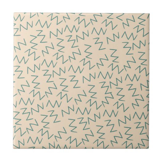 Beige Blauwe Zig Zag Patroon Tegeltje (Voorkant)