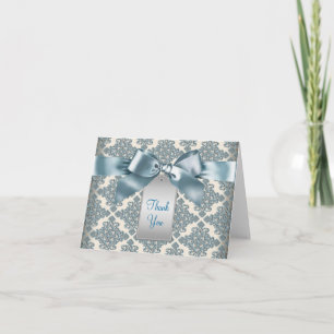 Beige Blauwgroen Blauw Damask Dank u kaarten