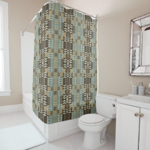 Beige Blauwgroen Blauw Groen Taupe Brown Tribal Pa Douchegordijn