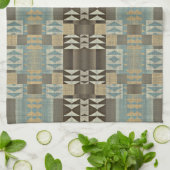 Beige Blauwgroen Blauw Groen Taupe Brown Tribal Pa Theedoek (Gevouwen)
