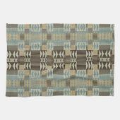 Beige Blauwgroen Blauw Groen Taupe Brown Tribal Pa Theedoek (Horizontaal)
