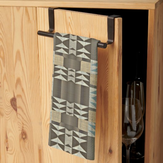 Beige Blauwgroen Blauw Groen Taupe Brown Tribal Pa Theedoek (Derde Gevouwen)