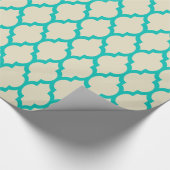 Beige, Blauwgroen XL Marokkaanse Quatrefoil #4 Cadeaupapier (Hoek)