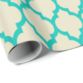 Beige, Blauwgroen XL Marokkaanse Quatrefoil #4 Cadeaupapier (Rol Hoek)