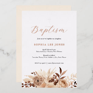 Beige Bloem Boho Waterverf Doop Folie Uitnodiging