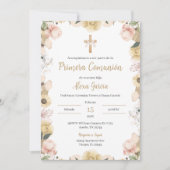 Beige bloem eerste communie kaart (Voorkant)