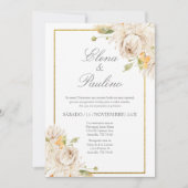 Beige bloem Elegante bruiloft uitnodiging in het S (Voorkant)