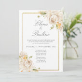 Beige bloem Elegante bruiloft uitnodiging in het S (Staand voorkant)