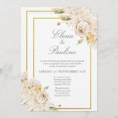 Beige bloem Elegante bruiloft uitnodiging in het S (Voorkant / Achterkant)