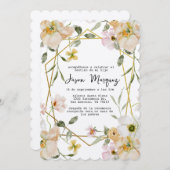 Beige bloem met gouden lijsten doopuitnodiging kaart (Voorkant / Achterkant)