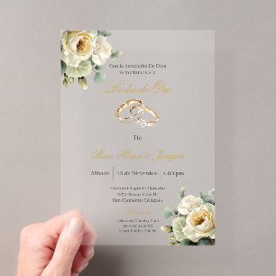 Beige bloem wit Gouden bruiloft bewerkbaar Acryl Uitnodigingen
