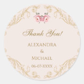Beige Bloemen  Barok bruiloft Dank u Ronde Sticker (Voorkant)