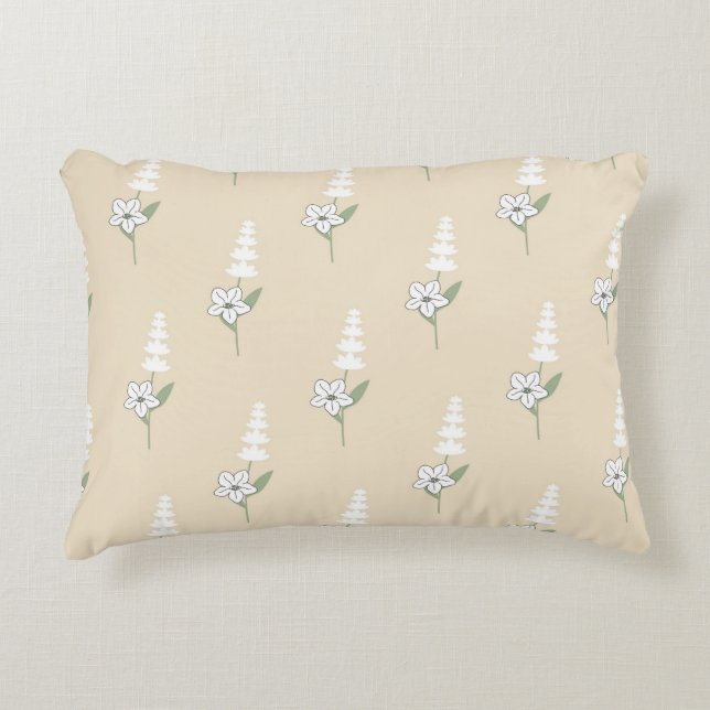 Beige Bloemen Boheems Botanisch Patroon Accent Kussen (Voorkant)